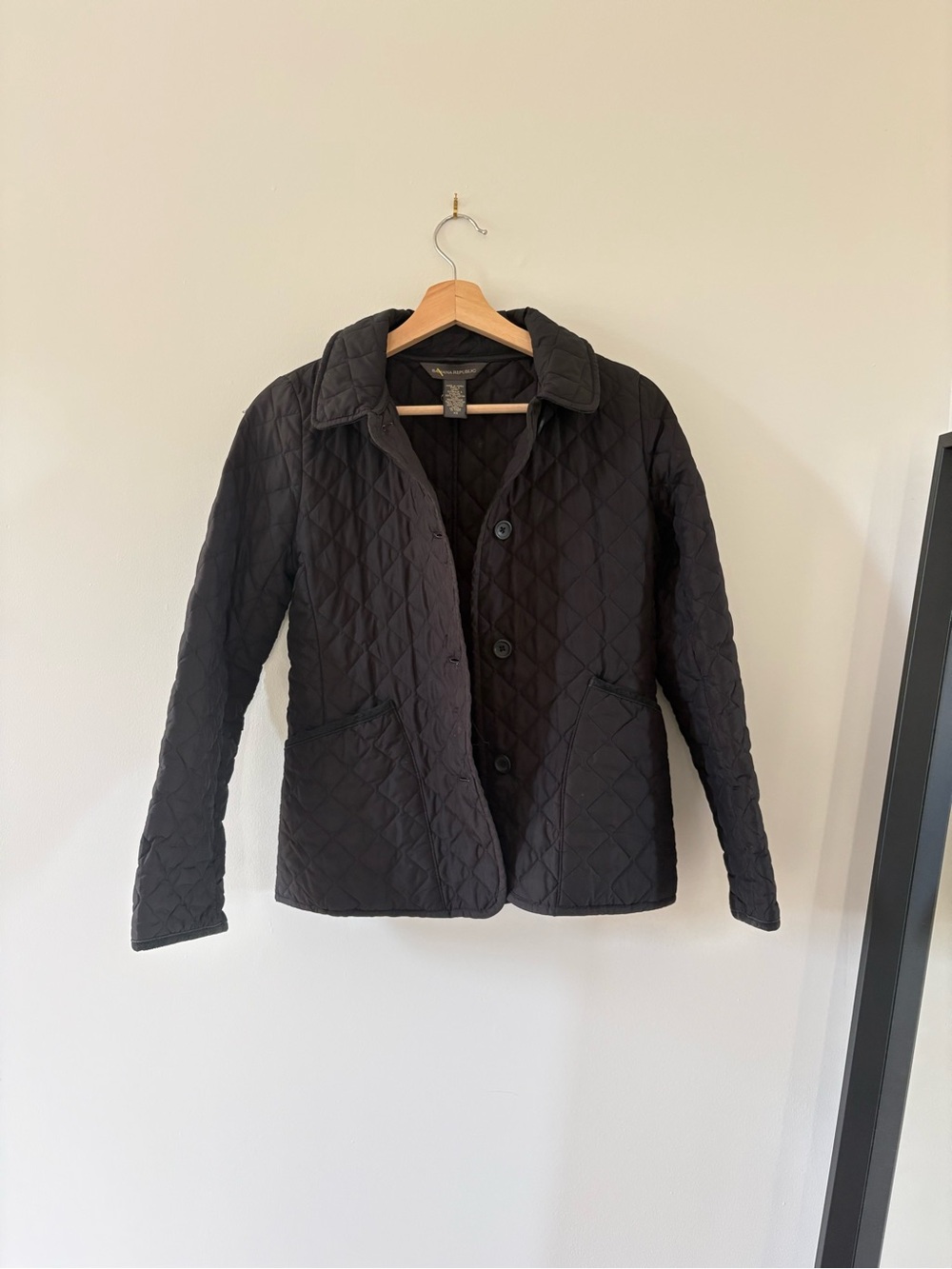 Vintage Banana Republic Black Quilted Button-Front Puffer Jacket